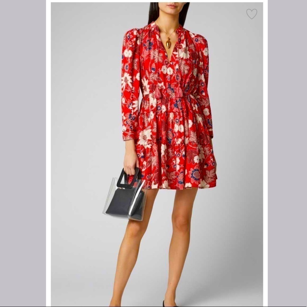Ulla Johnson Red Live floral printed long sleeves cotton mini dress 4